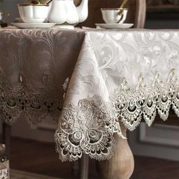Tablecloth Little Grey Europe Luxury Embroidered Dining Cover Cloth Lace Coffee Flag Cushion Set HM322A 211103