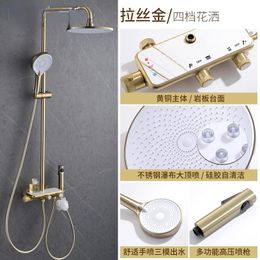 Bathroom Shower Sets Brushed Gold Head Set Copper Constant Temperature Faucet Home Bathing Machine Rain