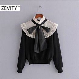 Women High Street Agaric Lace Patchwork Knitting Sweater Female Long Sleeve Bow Tied Casual Slim Chic Pullovers Tops S418 210420