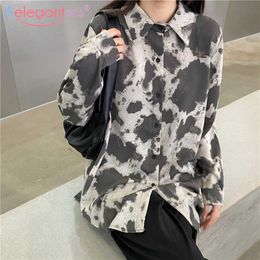 Aeleagntmis Korean Vintage Leopard Blouse Shirt Women Loose Casual Tie dye Print Shirts Chic Long Sleeve Tops Spring Streetwear 210607