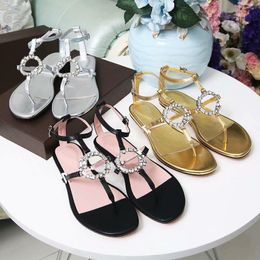 2021 Luxusmode Frauen Sandalen Slides Hausschuhe Gestreifte Fußriemen Sexy Sommer Damen Flache Sandale Designer Frau Offener Zehenschuh mit Box