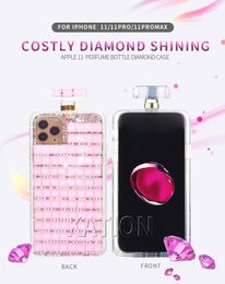 Volle Diamant-Parfümflasche Hüllen Kette Lanyard für Samsung S21ultra S21 NOTE20 10 S10PLUS S9 Kristall Strass Ring Rückseite Luxus Designer Handyhülle iPhone 11