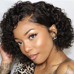 Pixie Cut Wig Human Hair Short Curly Wigs Bob Lace Front brazilian hd swiss Closure water wave diva1