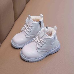 Girls Fashion Boots Children Cotton Shoes Autumn Winter Kids Baby Leather Boots Boys Plush Warming Shoes Ankle Boots Waterproof 211108