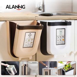 Folding Kitchen Dumpster Wall Mounted Bathroom Trash Can Storage and Organisation Office Home Bucket Garbage 210728