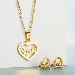 Earrings & Necklace Stainless Steel Jewellery Sets For Women Simple Gold Chain Heart Butterfly Pendant Collar Metal
