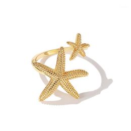 Cluster Rings 2022 Ins Summer Trendy Gold Double Starfish Open Adjustable Finger Midi Korean Fashion Party Jewellery