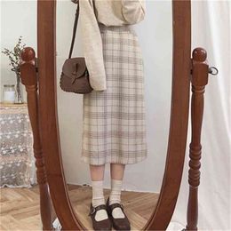 Vintage plaid Women Skirts Autumn Pencil Long Girls Skirt Female Warm Thick Skirts Winter Mujer winter women winter skirt maxi 210401