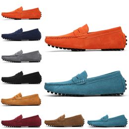 Cheaper Non-Brand men dress suede shoes black dark blue red Grey orange green brown mens slip on lazy Leather shoe 38-45