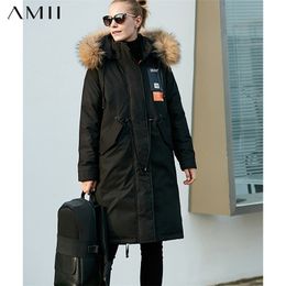 Korean Thick Down Coat Women Winter Solid Fur Collar Print Loose Hooded Casual Female Mid Long Jackets 11860116 210527