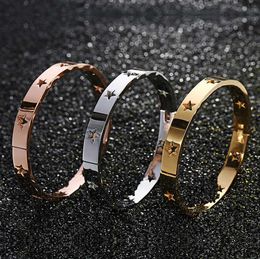 Top Quality Fashion Stainless Steel Furnace Gold Bangle for Men Women Surround Original Five Star Bracelet Jewellery Q0717