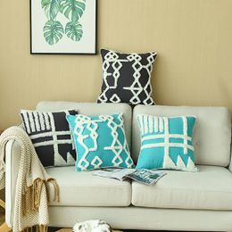 Cushion/Decorative Pillow Striped Decoration Pillowcase Sofa Home Living Room Cotton Canvas Tufted Embroidery Throw Cushion Cover Pillowcove