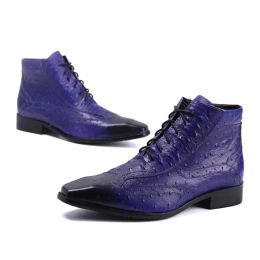 Man Ankle Fashion 1686 Men Formal Dress Leather Shoes Western Cowboy Boots Lace Up Casual Shoe Brown Black Footwear