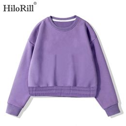 Autumn Winter Cropped Sweatshirt Women Batwing Long Sleeve Pullover Top Female O Neck Fleece Hoodies Sudaderas 210508