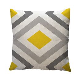 Yellow European Geometric Pattern Cotton Linen Throw Pillow Case Cushion Cover Home Sofa Car Decoration Kissenbezug 18July13 Cushion/Decorat