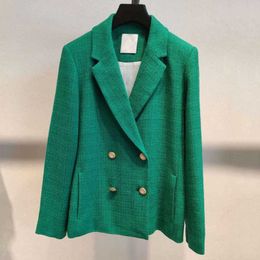 Women's blazers jacket double-breasted office ladies green French luxury brand casual coat Winter office clothes women X0721