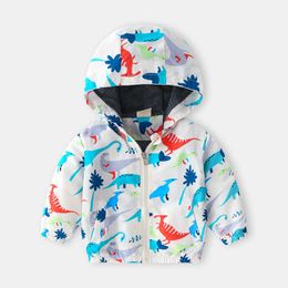 2021 New Children Jacket Spring Autumn Cartoon Zipper Coat Boys Girls Dinosaur Hooded Jackets Kids Fashion Print Outerwear 2-6T H0910