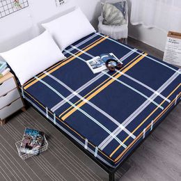Plaid printed Fitted Sheet Mattress Cover with all-around Elastic Rubber Band geometric Bed Sheet 210626