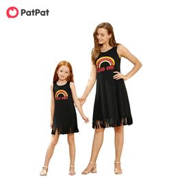 Summer Good Vibes Vest Matching Dresses Outfits Mommy and Me Children Kids Clothes 210528