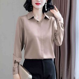 Vintage Silk Satin Shirt Women's Button Female Blouse Long Sleeve Lapel s Office OL Style Women Blouses 733J 210420