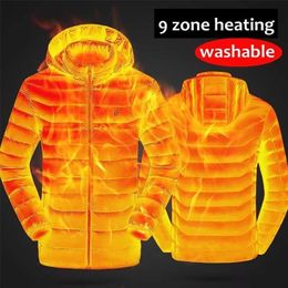 Homens 9 lugar aquecido inverno aquecido jaquetas usb aquecimento acolchoado termostato esperto cor pura roupas com capuz impermeável 210929