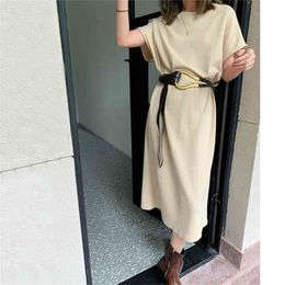 Summer T-shirt Dress Woman Short Sleeve Straight Midi Dresses Korean Fashion robe femme 210421