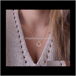Contracted Fashion Loop Necklace Simple Clavicle Twisted Chain Golden Round Charm Pendant Circle Sir Women Gifts Necklaces Party Iy5Yl Vd7Z2