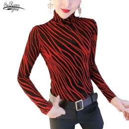 Autumn Fashion Turtleneck Long Sleeve Print Blouse Women Casual Leopard Floral Pullover Shirts Female Tops 7850 50 210508