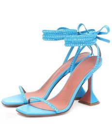 High Heel Sandals Women Narrow Band Crystal Embellished Ankle Cross Tied Rome Sandalias Summer Sexy Party Dress Shoes