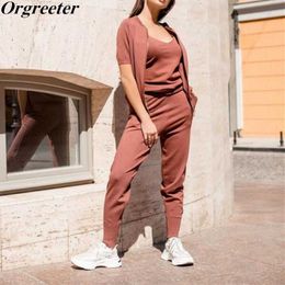 Newest Zipper Short Sleeve Knitted Cardigans Sweaters + Pants Sets + Vest Woman Fashion Tracksuit Trousers 3 PCS Female Outfit Y0625