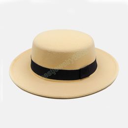 14color Classic Solid Color Felt Fedoras for Women Men Artificial Wool Blend Jazz Cap Wide Brim Simple Church Derby Flat Top Hat
