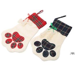 Christmas Hanging Stockings Socks Bear paw snowflake Sock xmas Tree Ornaments Decoration Home Decorations LLE11108