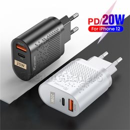 QC3.0 PD Fast Charger 20W Type C USB Quick Charging Adapter Dual Ports Phone Wall Chargers with US EU UK Plug for iPhone 12 13 Samsung Huawei New