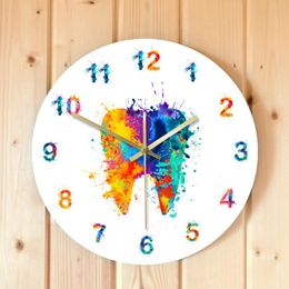 Wall Clocks Watercolour Painting Tooth Print Clock Clinic Art Non Ticking Watch Orthodontist Dentist Creative Household Decor