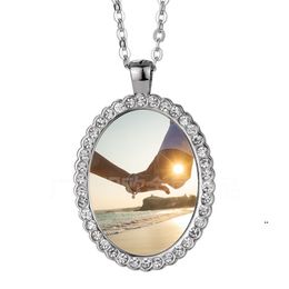 NewWhite Blank Pendant Sublimation Necklace Thermal Transfer Printing Customised DIY Gift Metal Oval Necklaces Ornament EWF7581