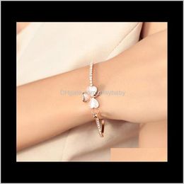 Drop Delivery 2021 Fashion Jewellery Brand Design Sweet Gold Plated Clover Opal Charm Bracelet Exquisite Bracelets Bangle For Women Ladies Litt