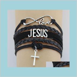Infinity Love Jesus Cross Religious Faith Leather Wrap Rope Men Bangles For Women Jewellery Tqny2