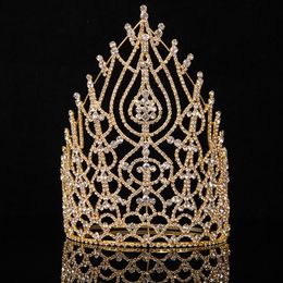 Barrettes Luxury Crystal Pageant Crown Tiaras Gold Color Large Crowns For Women Hair Clips & Barrettes