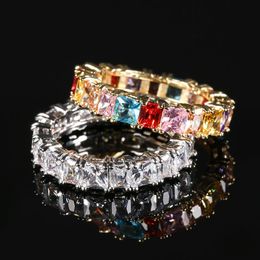 Cluster Rings Kinel Luxury Boho Rainbow Ring For Women Gold Silver Colour Baguette Cubic Zirconia Wedding Engagement Eternity