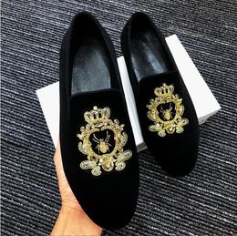 Mens High-end Loafers Casual Shoes Fashion Party shoes Men Luxury Handmade Black Velvet Wedding Shoe Size 38-45