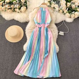 Spring Summer Holiday Dress Sexy Off Shoulder Spaghetti Strap Colourful Beach Style Midi Women es 210601