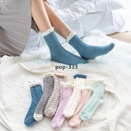 Socks for Ladies Pure Colour Autumn Winter Japanese Coral Velvet Fuzzy Women Warm Thickened Kawaii Pink XZ12