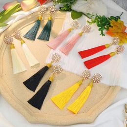 Bohemia Multicolor Cotton Fringe Long Earrings for Women Vintage Ethnic CZ Crystal Flower Tassel Dangle Earrings Jewellery Gifts