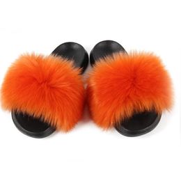Women Solid Fluffy Faux Fur Slides Lovely Flat Fuzzy Slippers Open Toe Non-slip Furry Flip Flops House Shoes Indoor Outdoor Y1120