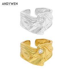 ANDYWEN 925 Sterling Silver Irregular Adjustable Ring Resizable Women Fine Jewellery Rock Punk Luxury Wedding Jewels 210608