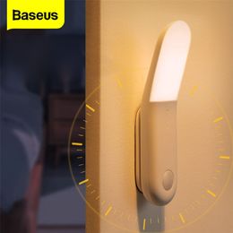 Baseus Pir LED Motion Sensor Ljus Automatisk Induktion Nattljus Aisle Bedside Nöje Nattljus för garderob Garderobe Trappor 210724