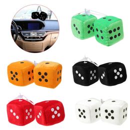 Interior Decorations 1Pair Of Retro Square Mirror Hanging Couple Fuzzy Plush Dice With Dots For Car Ornament Decoration