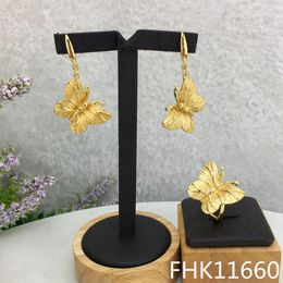 Earrings & Necklace Mejewelry Fashion Style Italia Gold Plated Butterfly Shape Ring Banquet Jewellery Set
