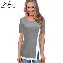 Nice-Forever Summer Women Classic Contrast Color Patchwork T-shirts Casual Tees tops btyT040 210419