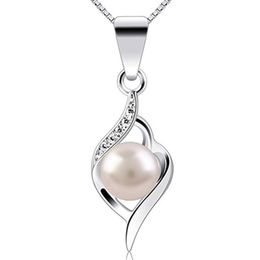 -6.5mm Runde Natürliche Süßwasser Perle Anhänger Frauen Schmuck Sterling Silber Halskette 45 cm Kastenkette